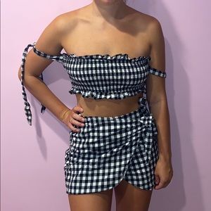 snap skirt black and white gingham set